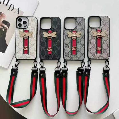 GUCCI古馳經典小蜜蜂手機殼（無背帶）-美觀與使用結合！ 專櫃皮質製作，不與地攤貨比較！