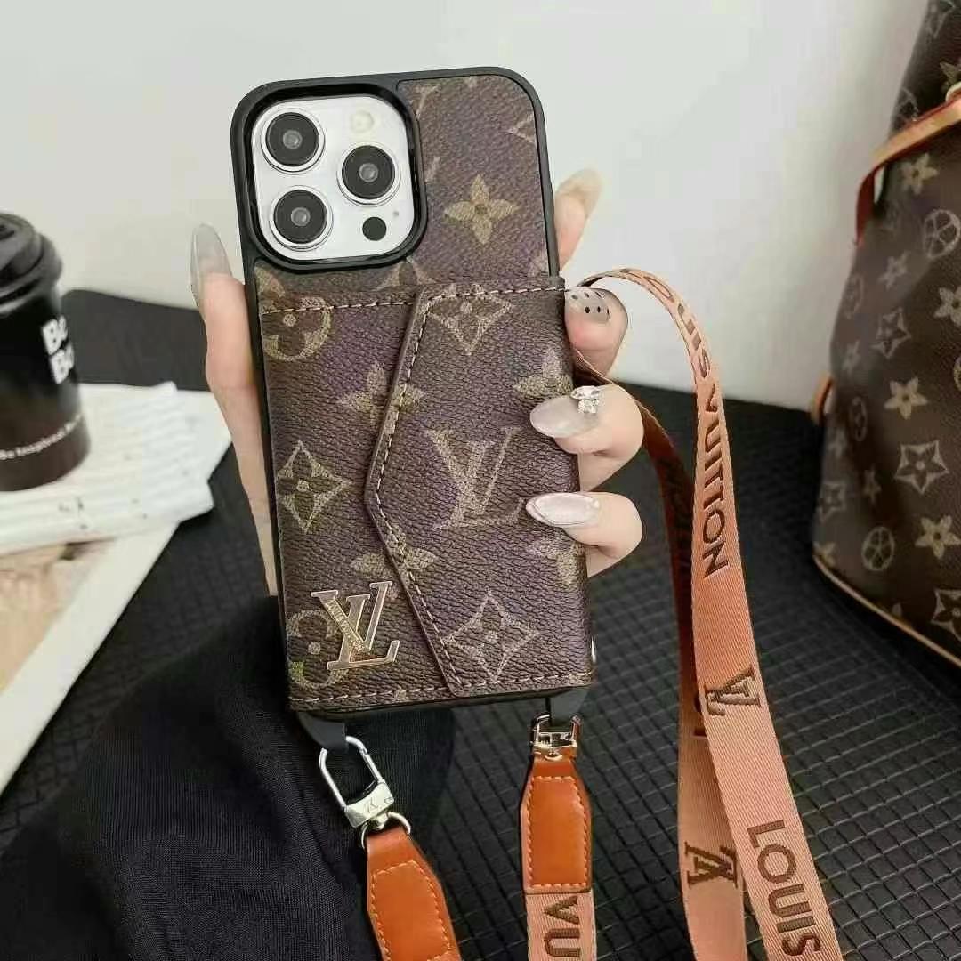 LV路易斯威登GUCCI經典老花手風琴手機卡包小LOGO(帶背帶)-美觀與使用結合! 專櫃皮質製作,不與地攤貨比較!
