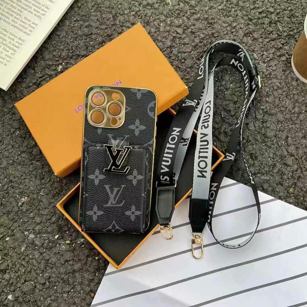 LV路易斯威登翻蓋式卡扣手機卡包(帶背帶)-美觀與使用結合! 專櫃皮質製作,不與地攤貨比較!