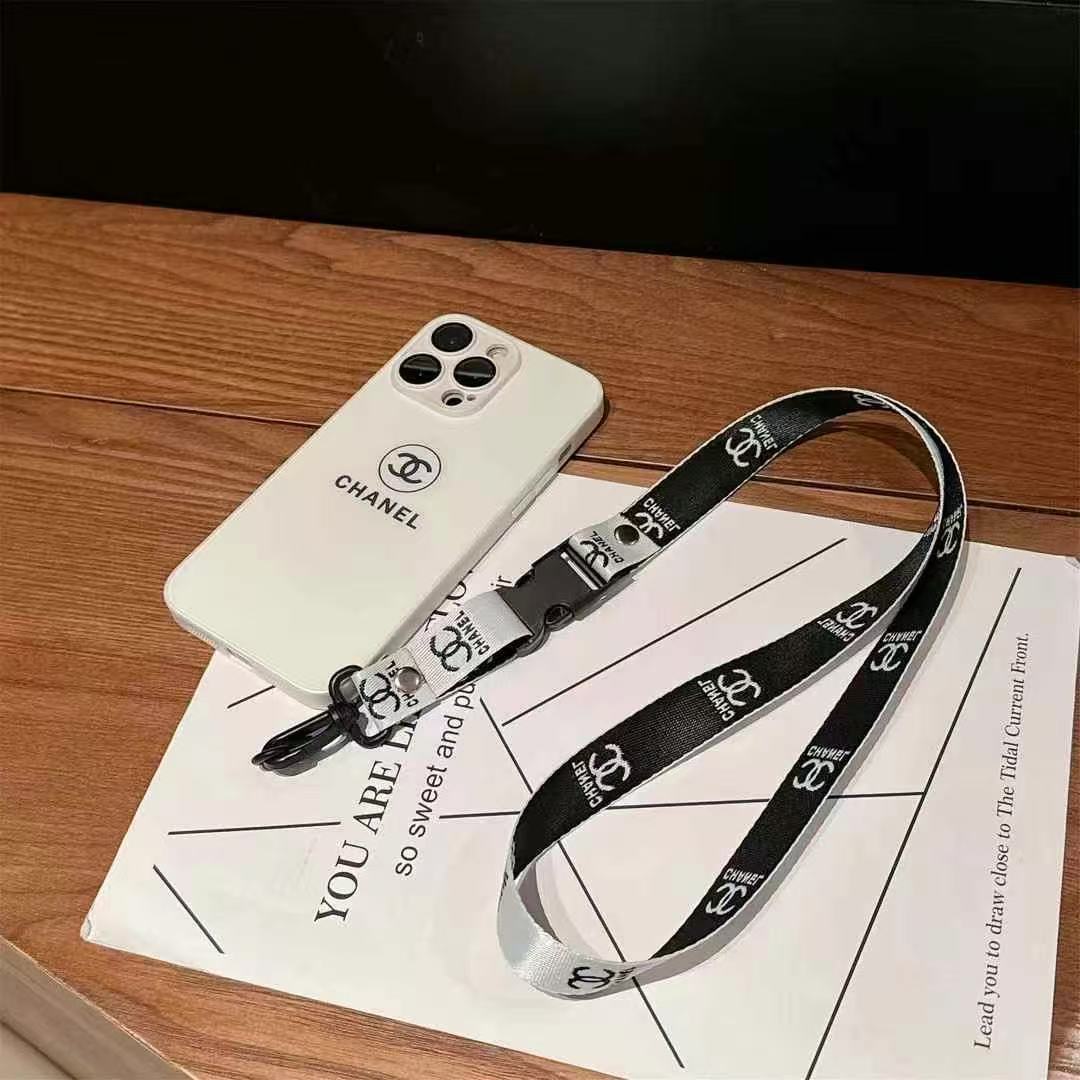 簡約CHANEL磨砂玻璃手機殼(帶背帶)-美觀與使用結合! 專櫃皮質製作,不與地攤貨比較!