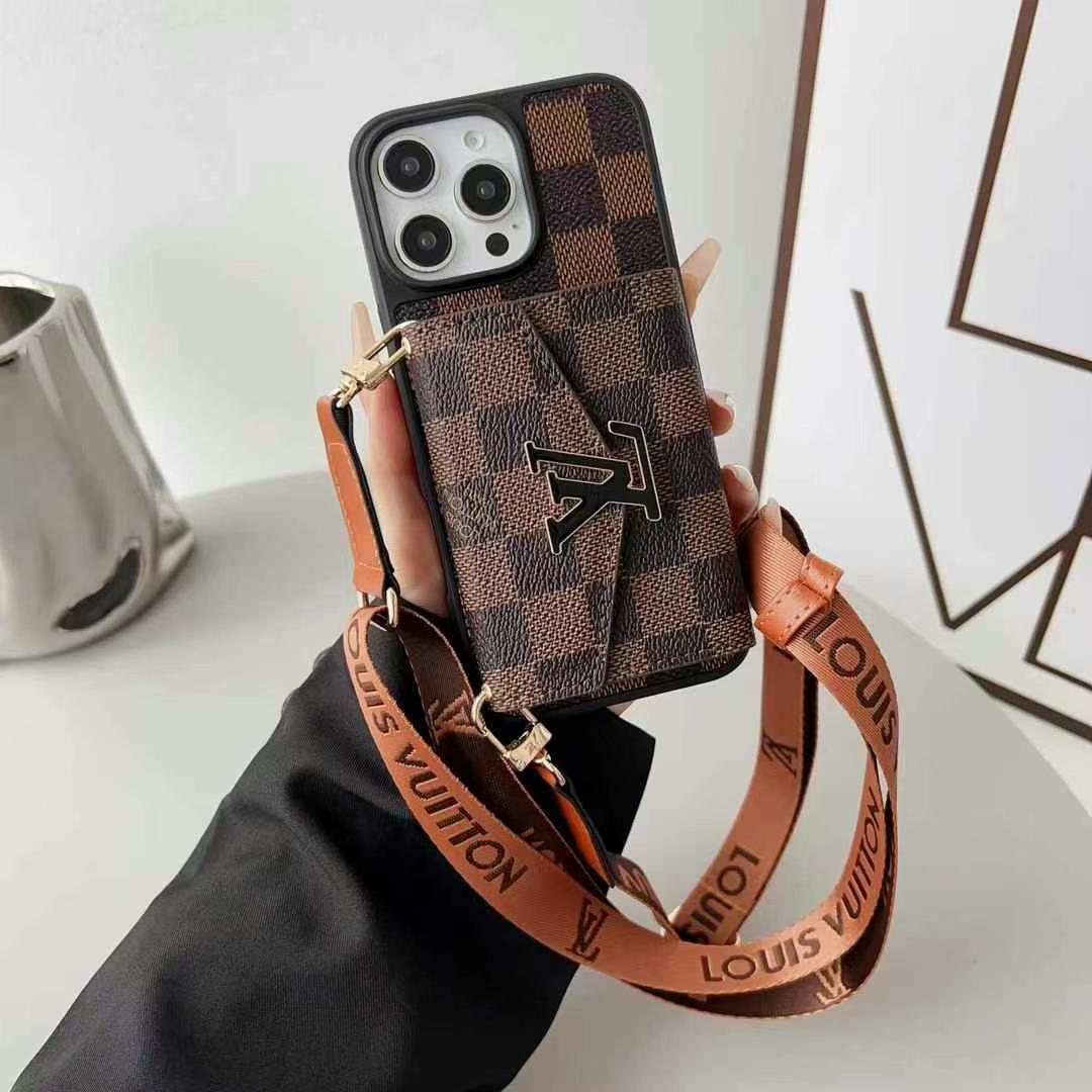LV路易斯威登GUCCI經典老花手風琴手機卡包大LOGO(帶背帶)-美觀與使用結合! 專櫃皮質製作,不與地攤貨比較!