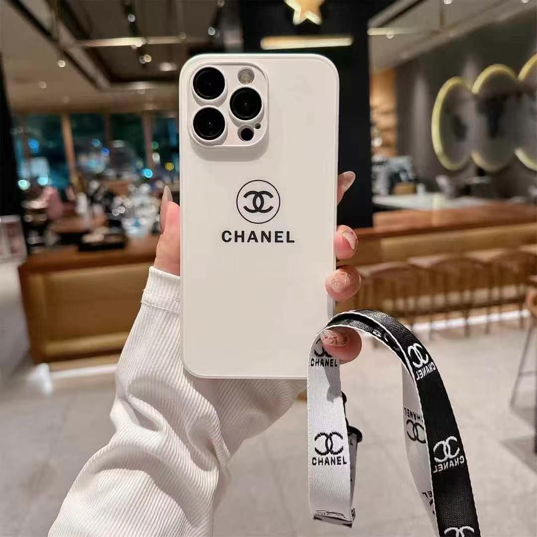 簡約CHANEL磨砂玻璃手機殼(帶背帶)-美觀與使用結合! 專櫃皮質製作,不與地攤貨比較!