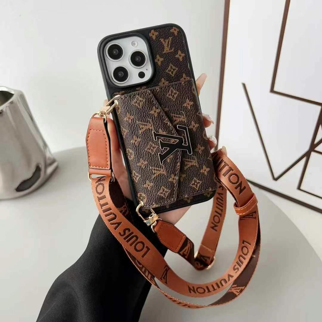 LV路易斯威登GUCCI經典老花手風琴手機卡包大LOGO(帶背帶)-美觀與使用結合! 專櫃皮質製作,不與地攤貨比較!