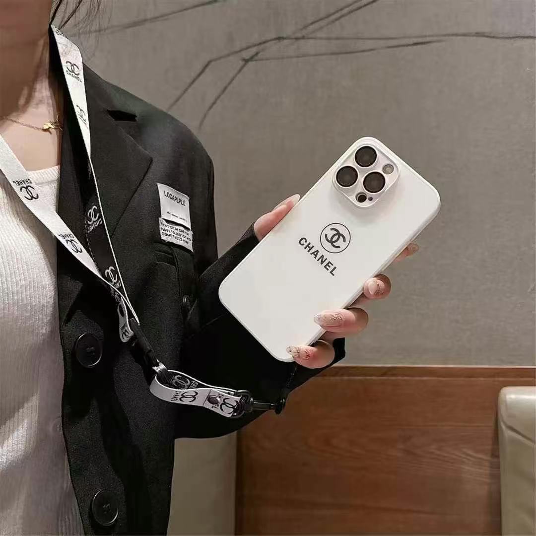簡約CHANEL磨砂玻璃手機殼(帶背帶)-美觀與使用結合! 專櫃皮質製作,不與地攤貨比較!