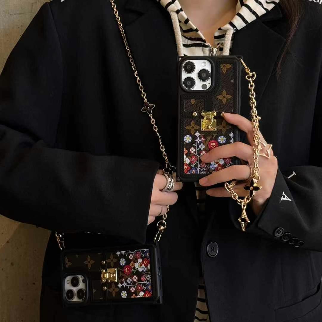 LV印花方形手機殼(帶長短背帶)-超個性手機殼,專櫃皮質製作,不與地攤貨比較!