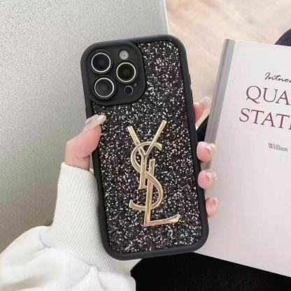 YSL聖羅蘭閃粉金屬手機殼（不帶手鏈）-美觀與使用結合！ 專櫃皮質製作，不與地攤貨比較！