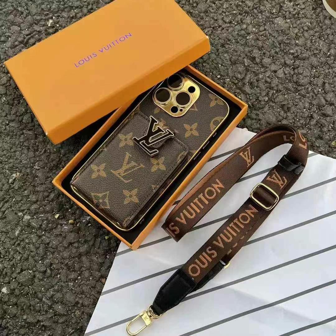 LV路易斯威登翻蓋式卡扣手機卡包(帶背帶)-美觀與使用結合! 專櫃皮質製作,不與地攤貨比較!