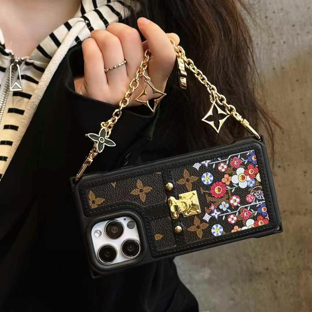 LV路易斯威登GUCCI經典老花手風琴手機卡包小LOGO(帶背帶)-美觀與使用結合!專櫃皮質製作,不與地攤貨比較!