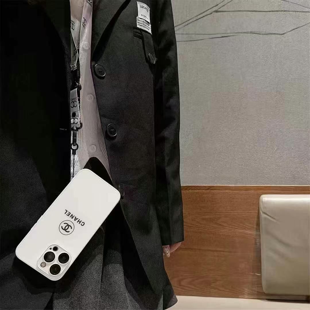 簡約CHANEL磨砂玻璃手機殼(帶背帶)-美觀與使用結合! 專櫃皮質製作,不與地攤貨比較!