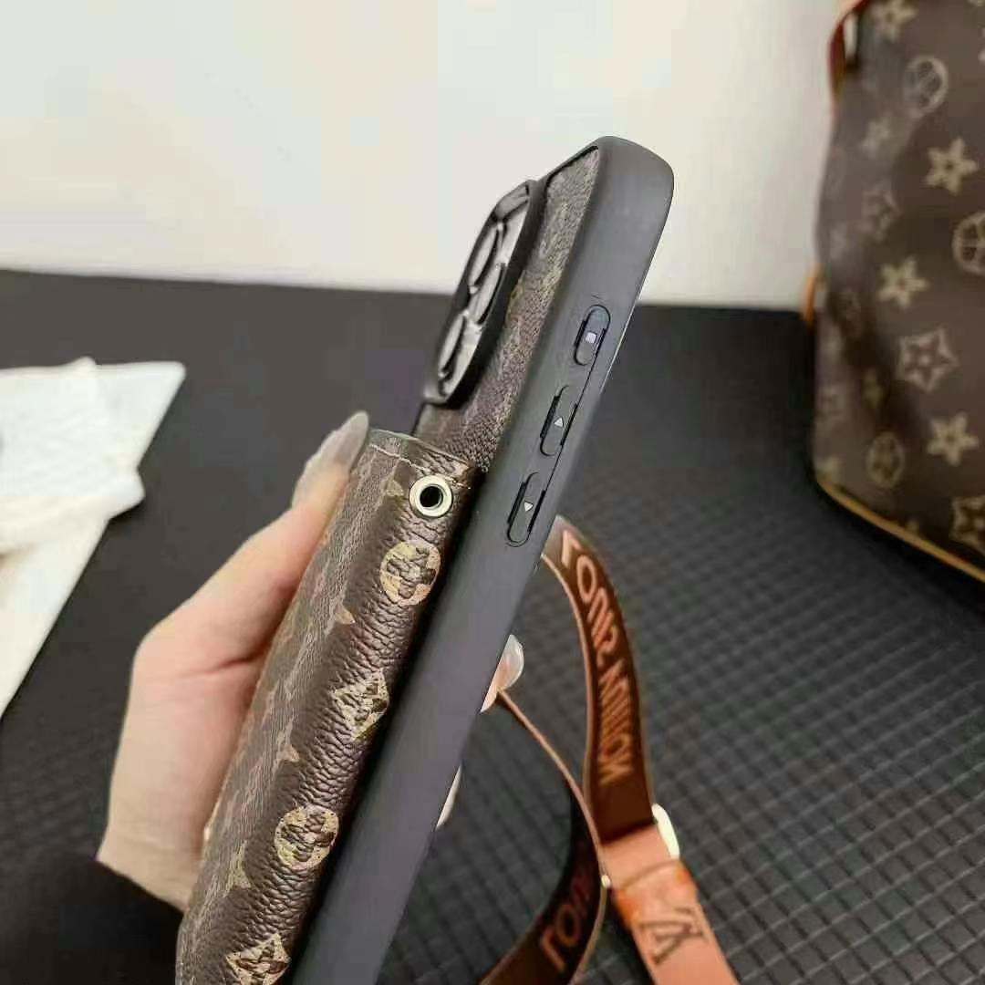 LV路易斯威登GUCCI經典老花手風琴手機卡包小LOGO(帶背帶)-美觀與使用結合! 專櫃皮質製作,不與地攤貨比較!