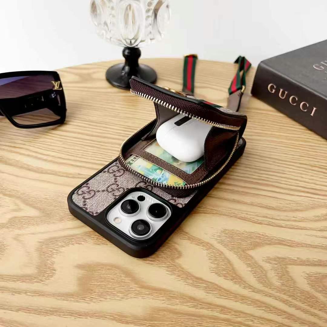 LV路易斯威登GUCCI古馳拉鏈式上下手機卡包(帶背帶)-美觀與使用結合! 專櫃皮質製作,不與地攤貨比較!