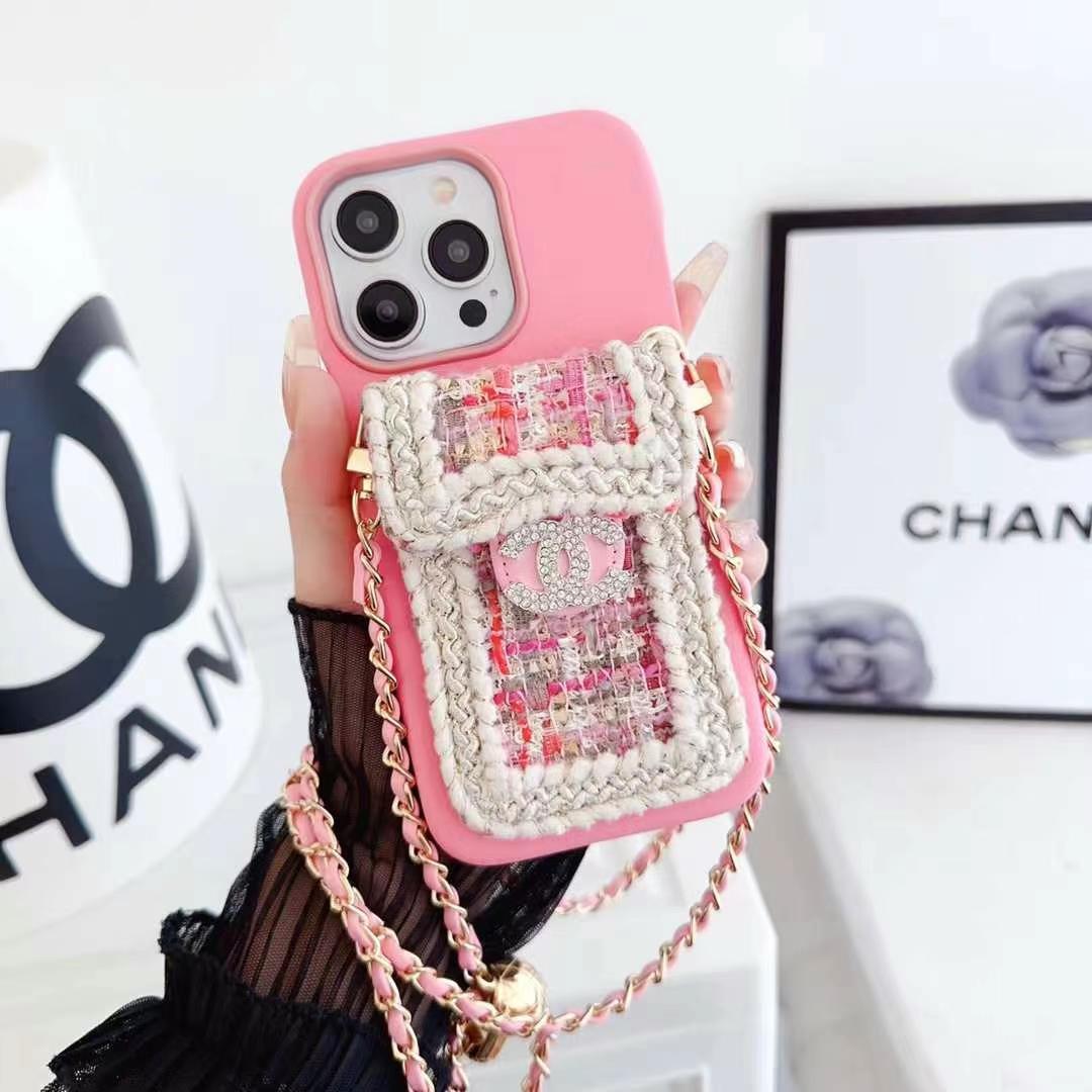 Chanel針織多色手機卡包(帶專櫃背帶)-美觀與使用結合! 專櫃皮質製作,不與地攤貨比較!