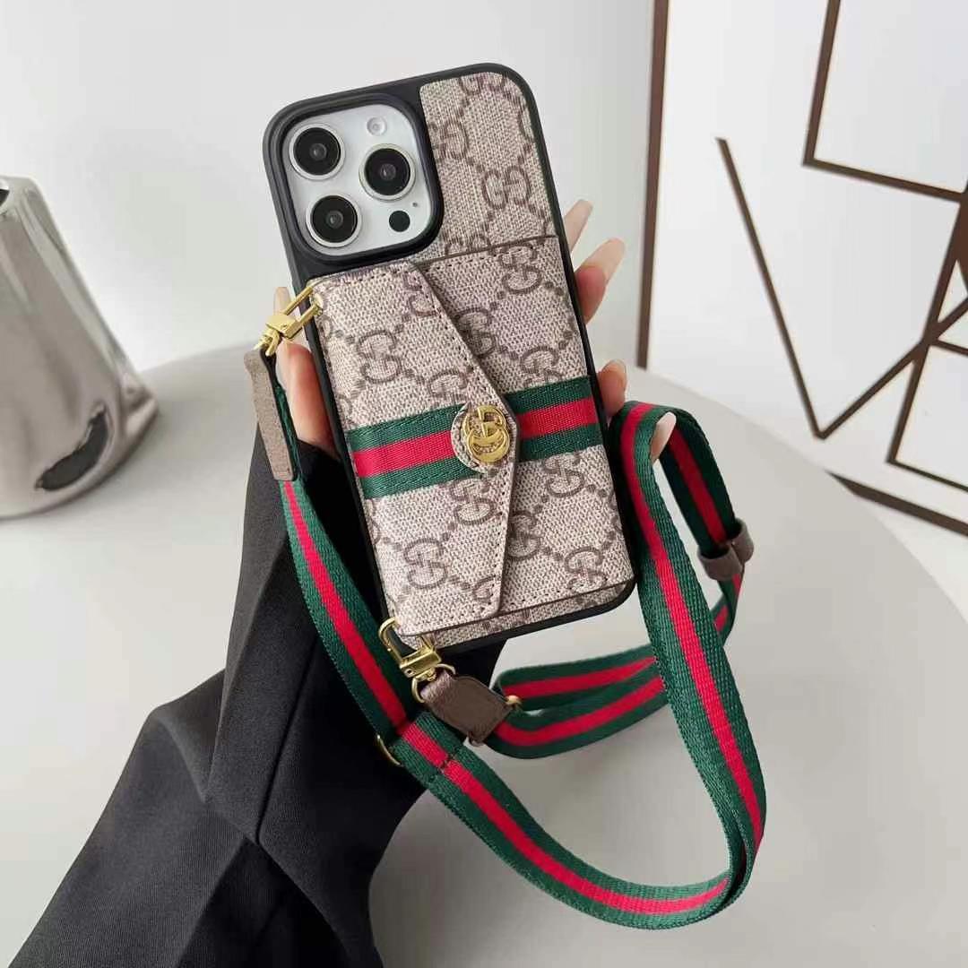 LV路易斯威登GUCCI經典老花手風琴手機卡包大LOGO(帶背帶)-美觀與使用結合! 專櫃皮質製作,不與地攤貨比較!
