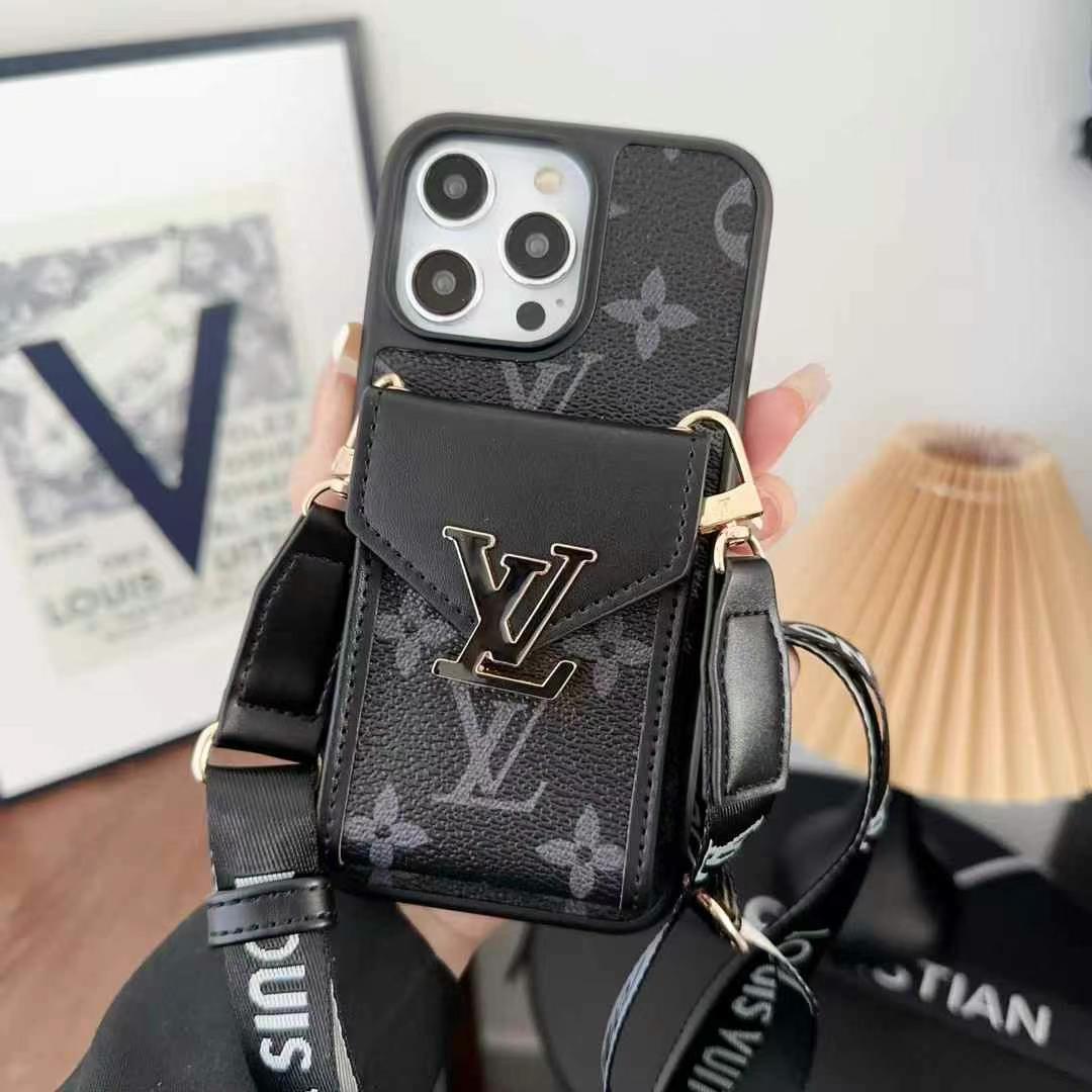 LV多色大LOGO手機卡包(帶專櫃背帶)-美觀與使用結合! 專櫃皮質製作,不與地攤貨比較!