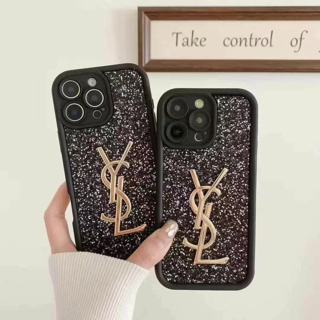 YSL聖羅蘭閃粉金屬手機殼(不帶手鏈)-美觀與使用結合! 專櫃皮質製作,不與地攤貨比較!
