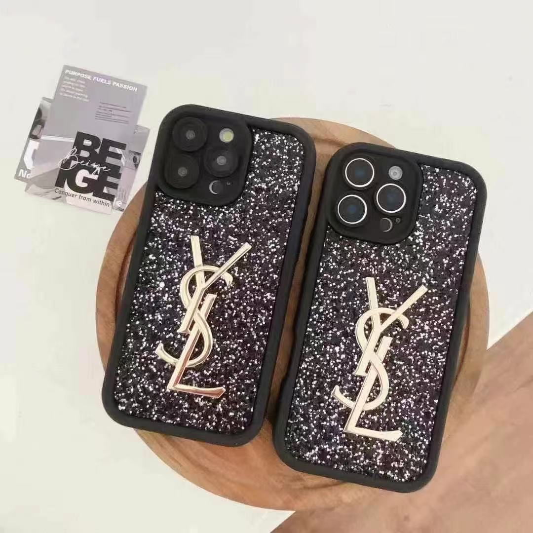 YSL聖羅蘭閃粉金屬手機殼(不帶手鏈)-美觀與使用結合! 專櫃皮質製作,不與地攤貨比較!