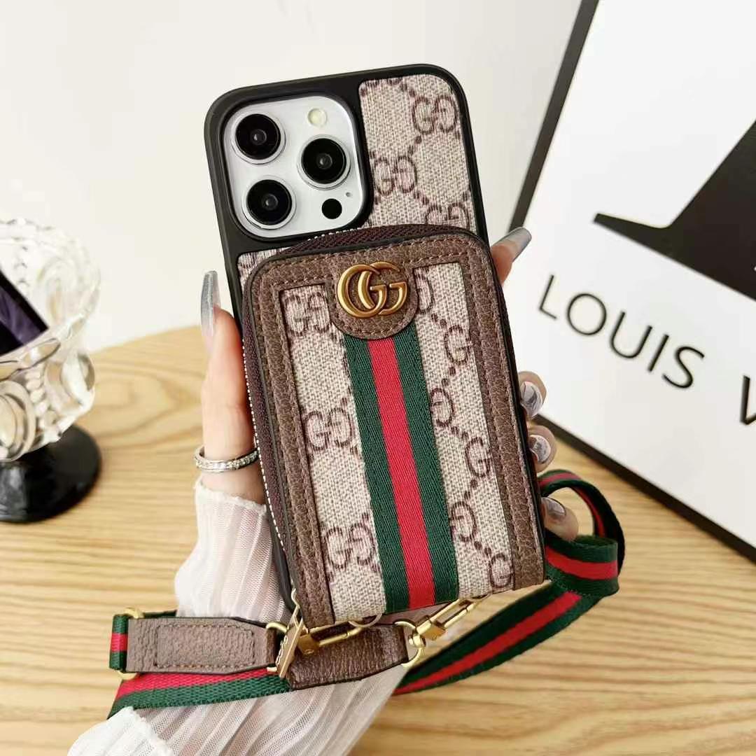 LV路易斯威登GUCCI古馳拉鏈式上下手機卡包(帶背帶)-美觀與使用結合! 專櫃皮質製作,不與地攤貨比較!