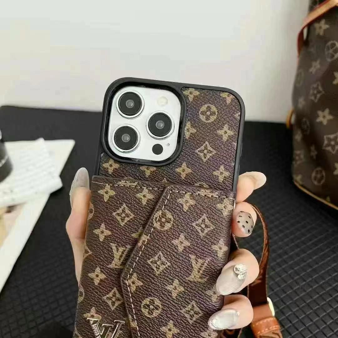 LV路易斯威登GUCCI經典老花手風琴手機卡包小LOGO(帶背帶)-美觀與使用結合! 專櫃皮質製作,不與地攤貨比較!