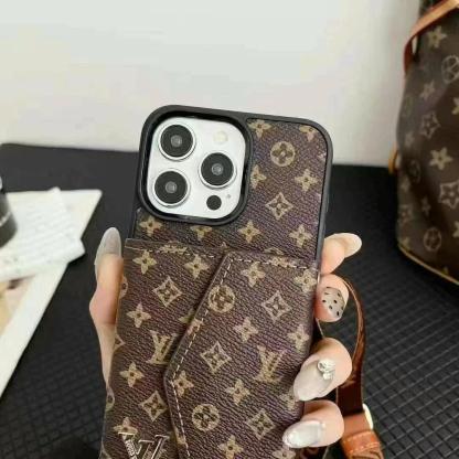 LV路易斯威登GUCCI經典老花手風琴手機卡包小LOGO（帶背帶）-美觀與使用結合！ 專櫃皮質製作，不與地攤貨比較！