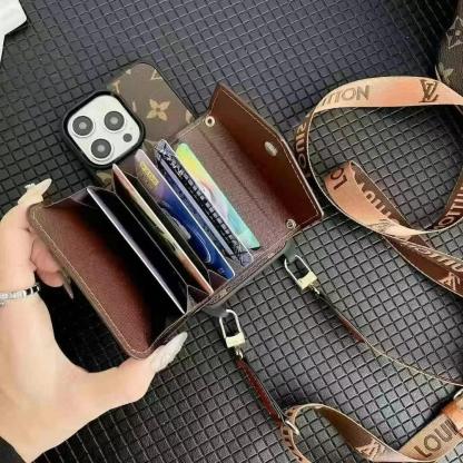 LV路易斯威登GUCCI經典老花手風琴手機卡包小LOGO（帶背帶）-美觀與使用結合！ 專櫃皮質製作，不與地攤貨比較！