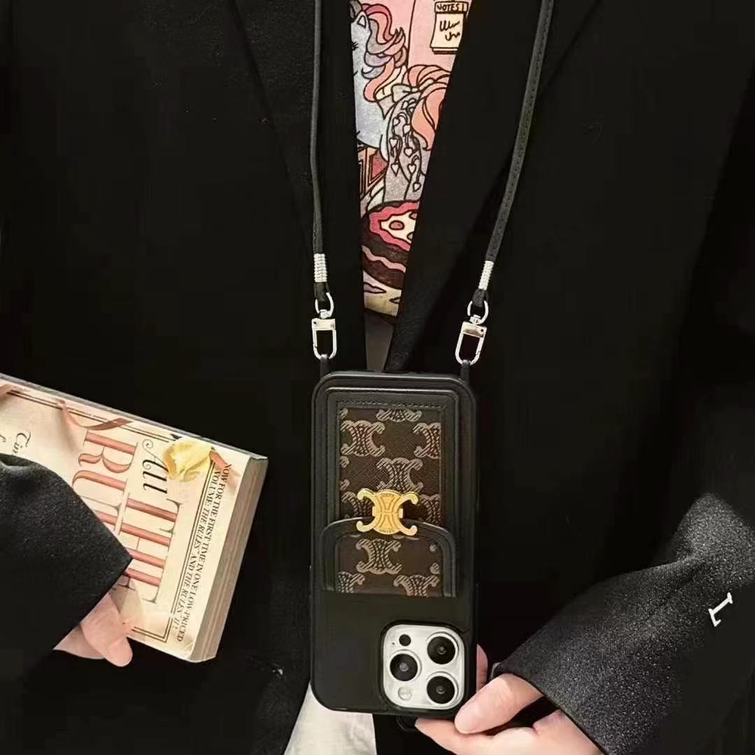 Celine·賽琳斜跨卡包(帶專櫃背帶)-美觀與使用結合! 專櫃皮質製作,不與地攤貨比較!