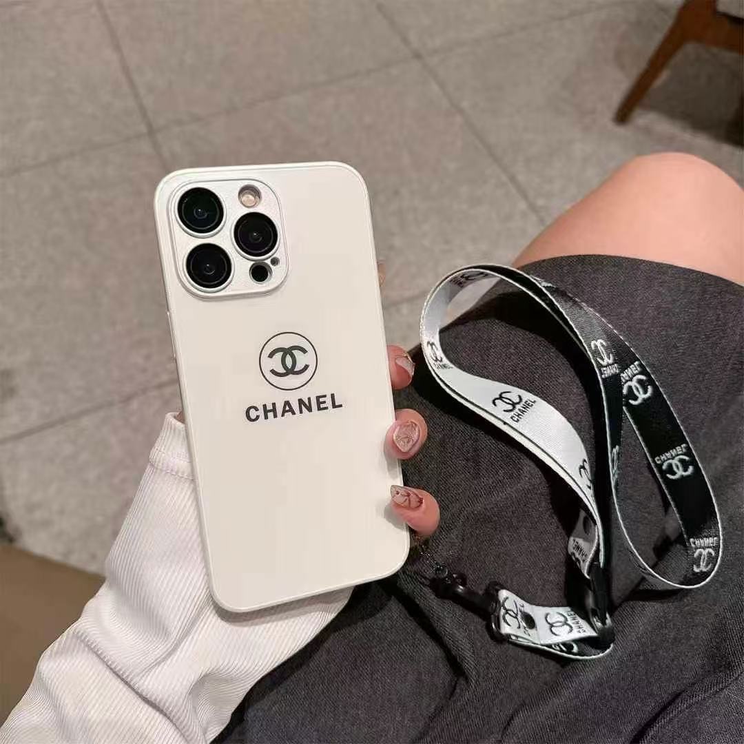 簡約CHANEL磨砂玻璃手機殼(帶背帶)-美觀與使用結合! 專櫃皮質製作,不與地攤貨比較!