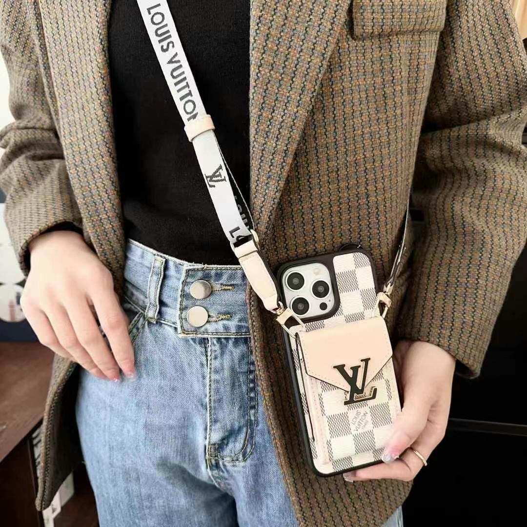 LV多色大LOGO手機卡包(帶專櫃背帶)-美觀與使用結合! 專櫃皮質製作,不與地攤貨比較!