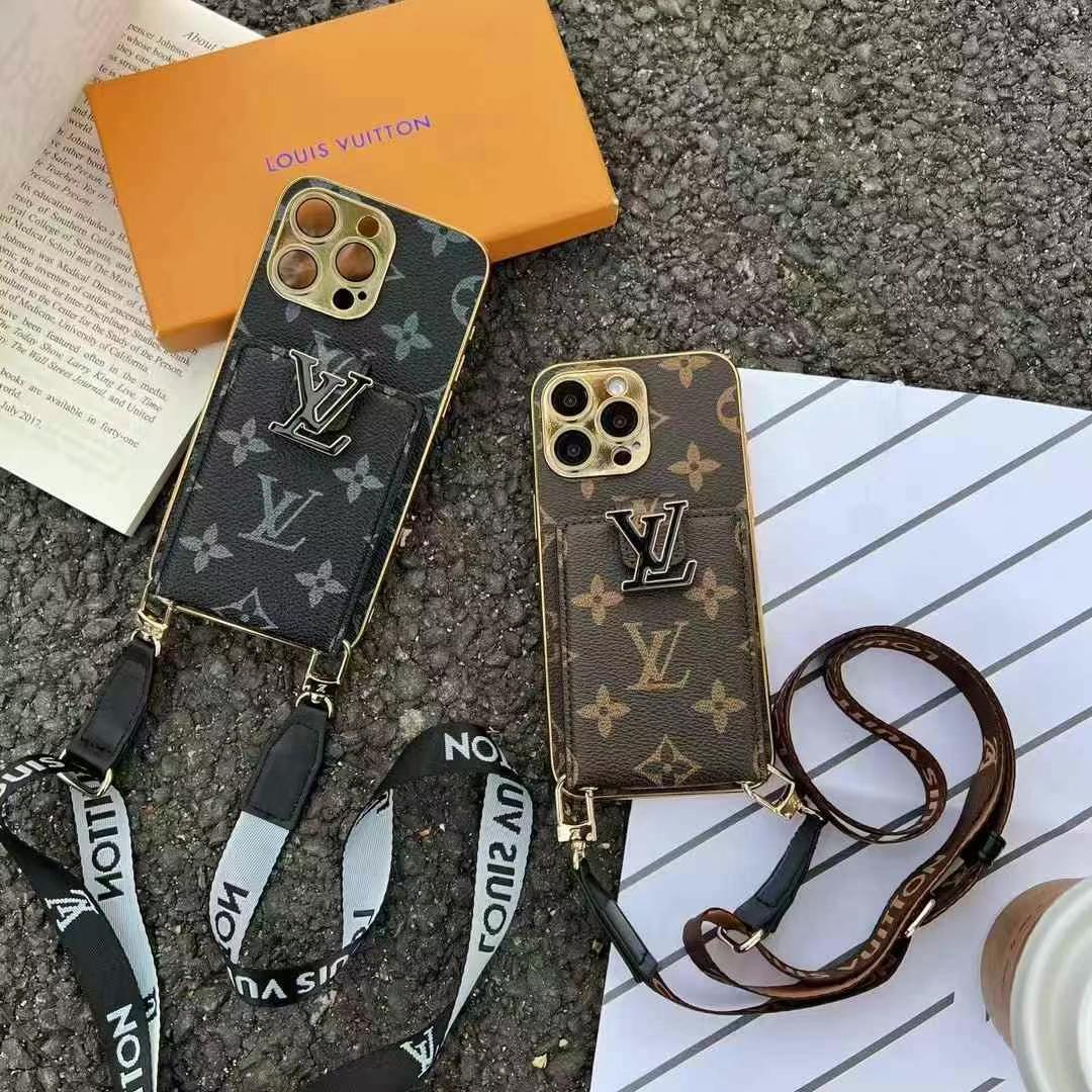 LV路易斯威登翻蓋式卡扣手機卡包(帶背帶)-美觀與使用結合! 專櫃皮質製作,不與地攤貨比較!