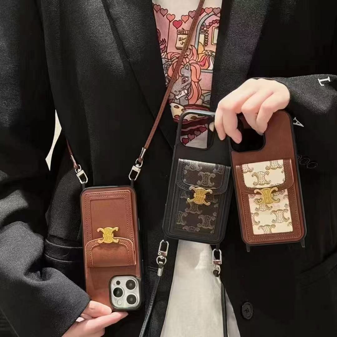 Celine·賽琳斜跨卡包(帶專櫃背帶)-美觀與使用結合! 專櫃皮質製作,不與地攤貨比較!