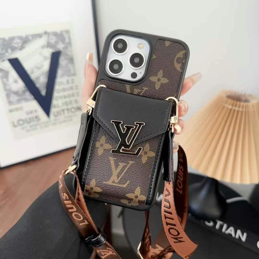 LV多色大LOGO手機卡包(帶專櫃背帶)-美觀與使用結合! 專櫃皮質製作,不與地攤貨比較!