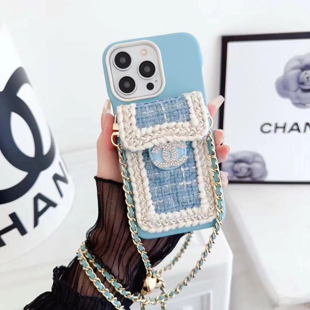 Chanel針織多色手機卡包(帶專櫃背帶)-美觀與使用結合! 專櫃皮質製作,不與地攤貨比較!