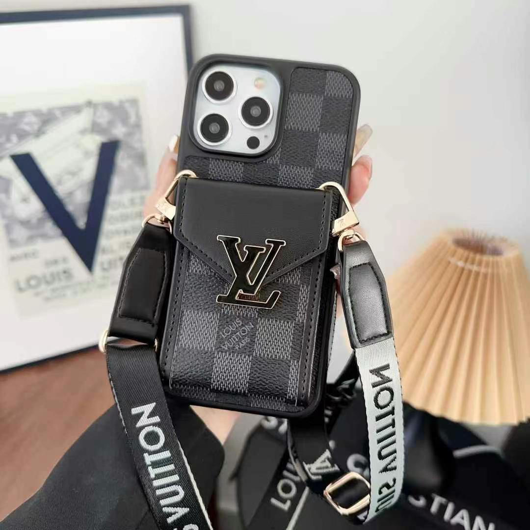 LV多色大LOGO手機卡包（帶專櫃背帶）-美觀與使用結合！ 專櫃皮質製作，不與地攤貨比較！