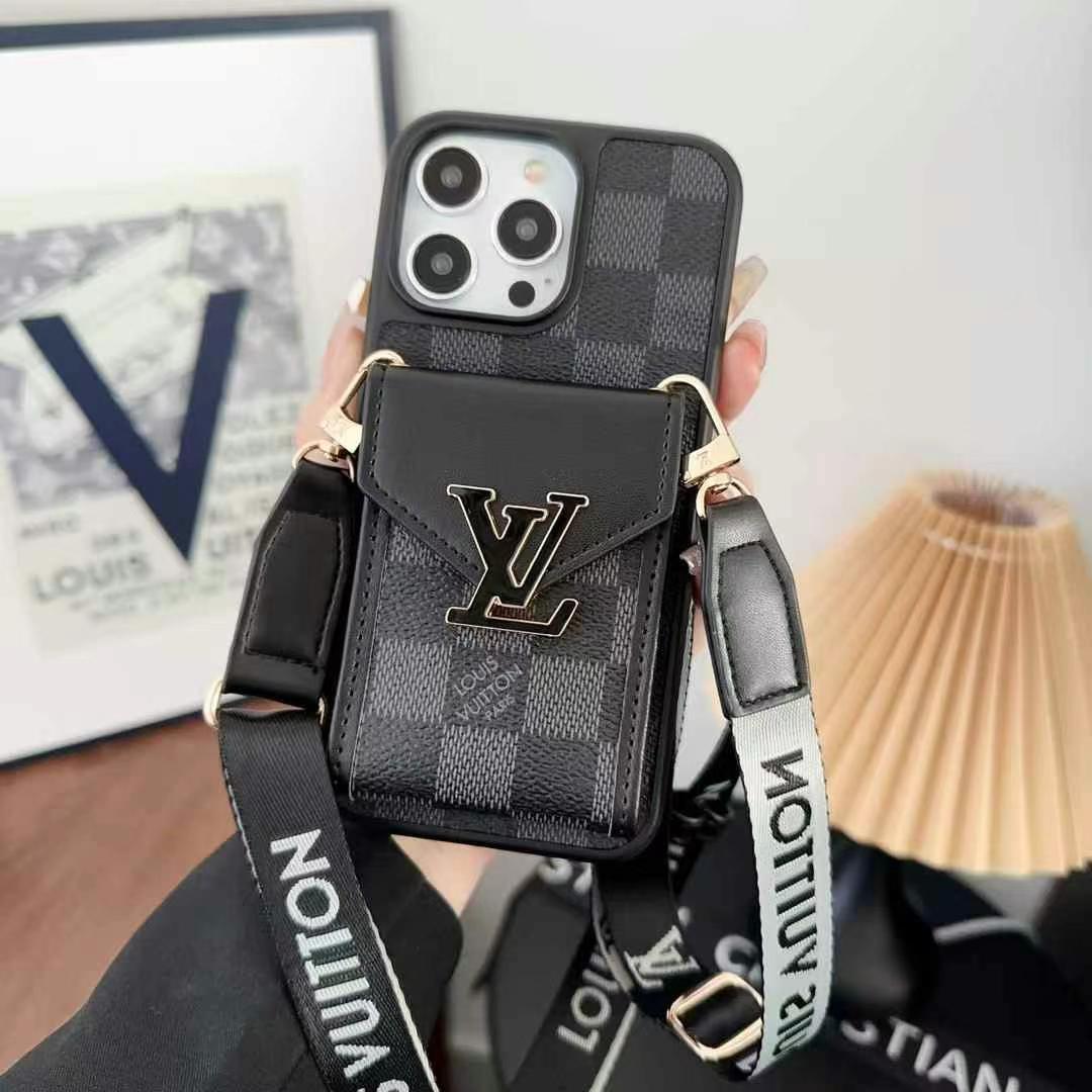 LV多色大LOGO手機卡包(帶專櫃背帶)-美觀與使用結合! 專櫃皮質製作,不與地攤貨比較!