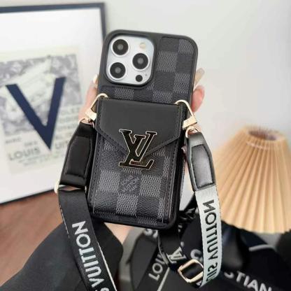 LV多色大LOGO手機卡包（帶專櫃背帶）-美觀與使用結合！ 專櫃皮質製作，不與地攤貨比較！