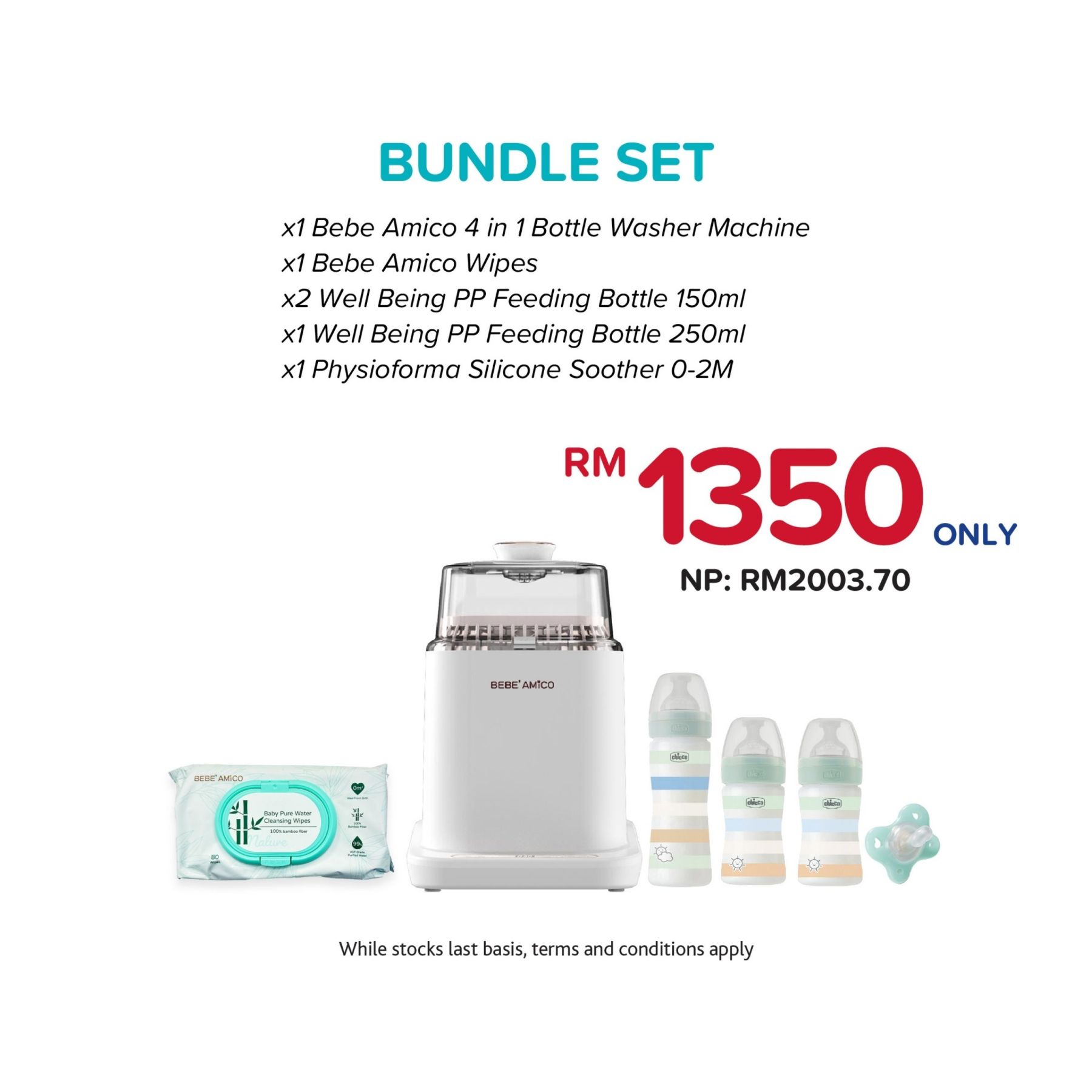 (Bundle Set) Smart 4-in-1 Bottle Washing Machine & Well Being PP Newborn Feeding Combo Set
