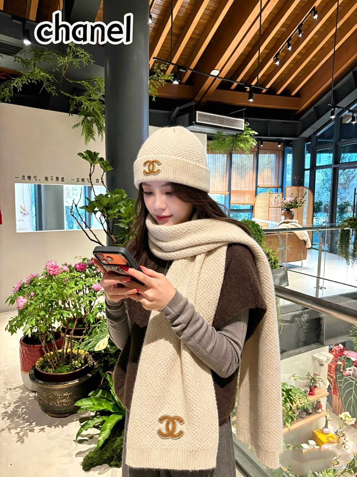 【定番人気】シャネル 秋冬 防寒アクセサリー マフラー＆ハットセット