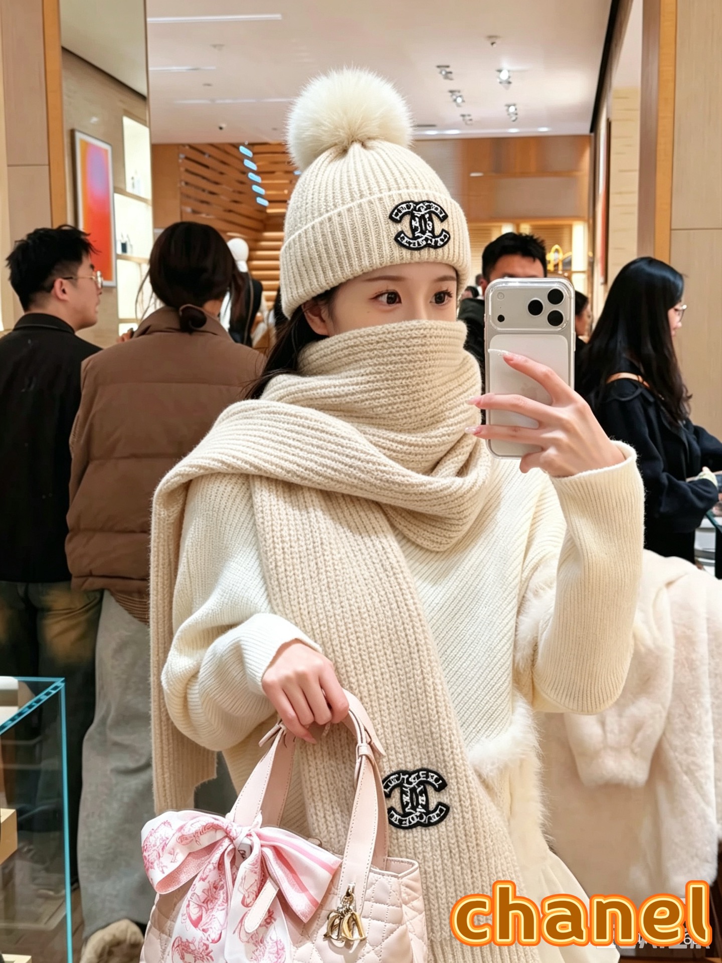 【定番人気】シャネル 秋冬 防寒アクセサリー マフラー＆ハットセット