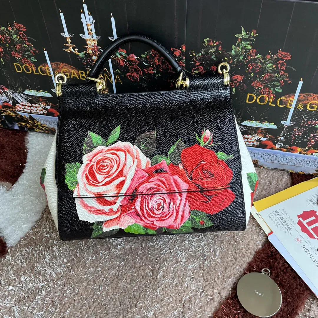 ドルチェ・アンド・ガッバーナ「D&G」フラワー プリント レザートップハンドルバッグ