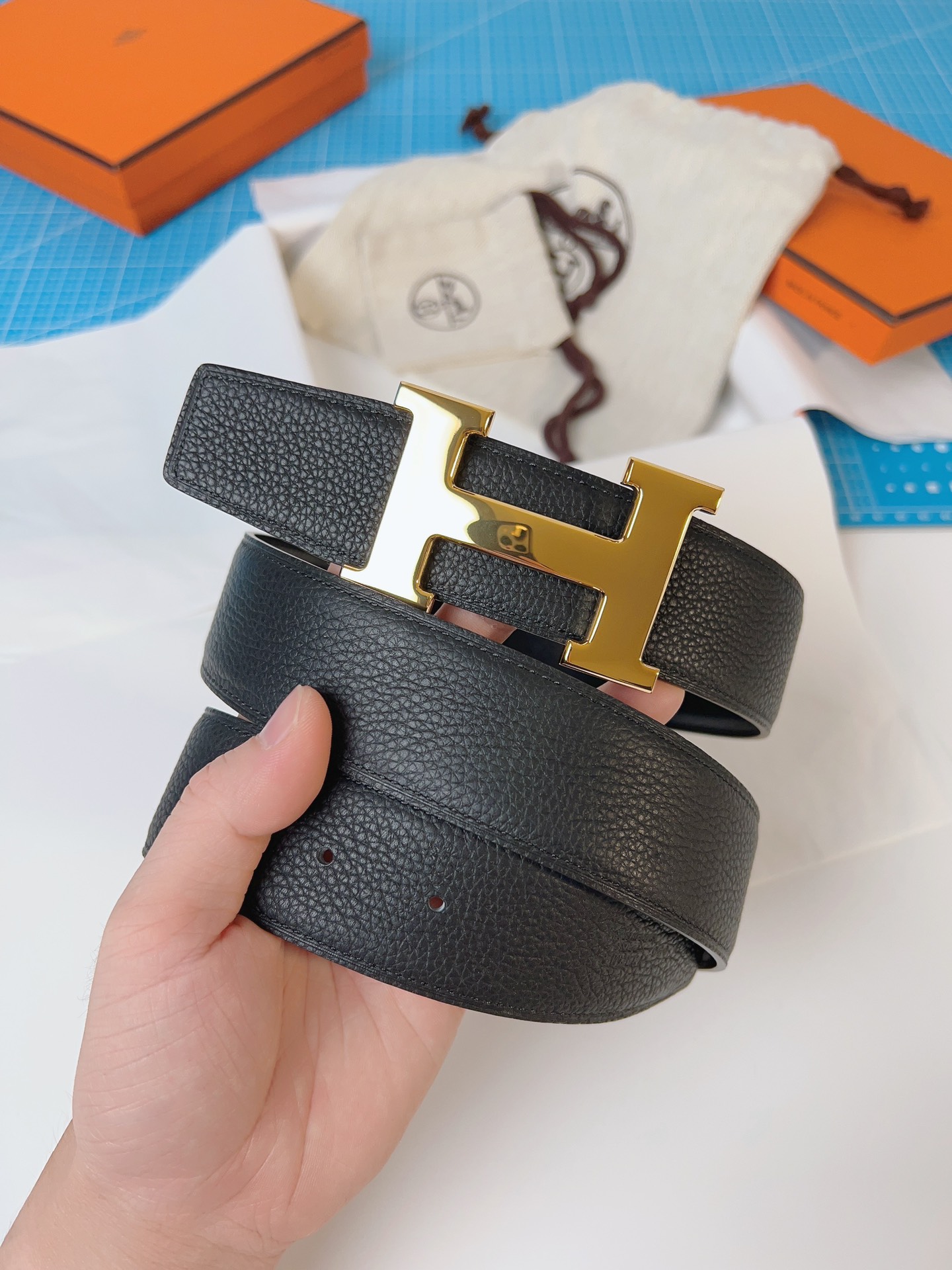 エルメス「Hermès」 ダブルフェイス トゴ革 ベルト100MM