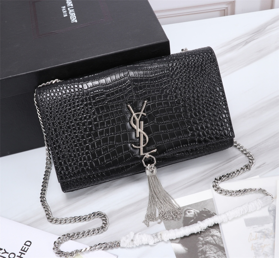 サンローラン「Saint Laurent」KATE 24cm クロコダイル柄フリンジデザイン