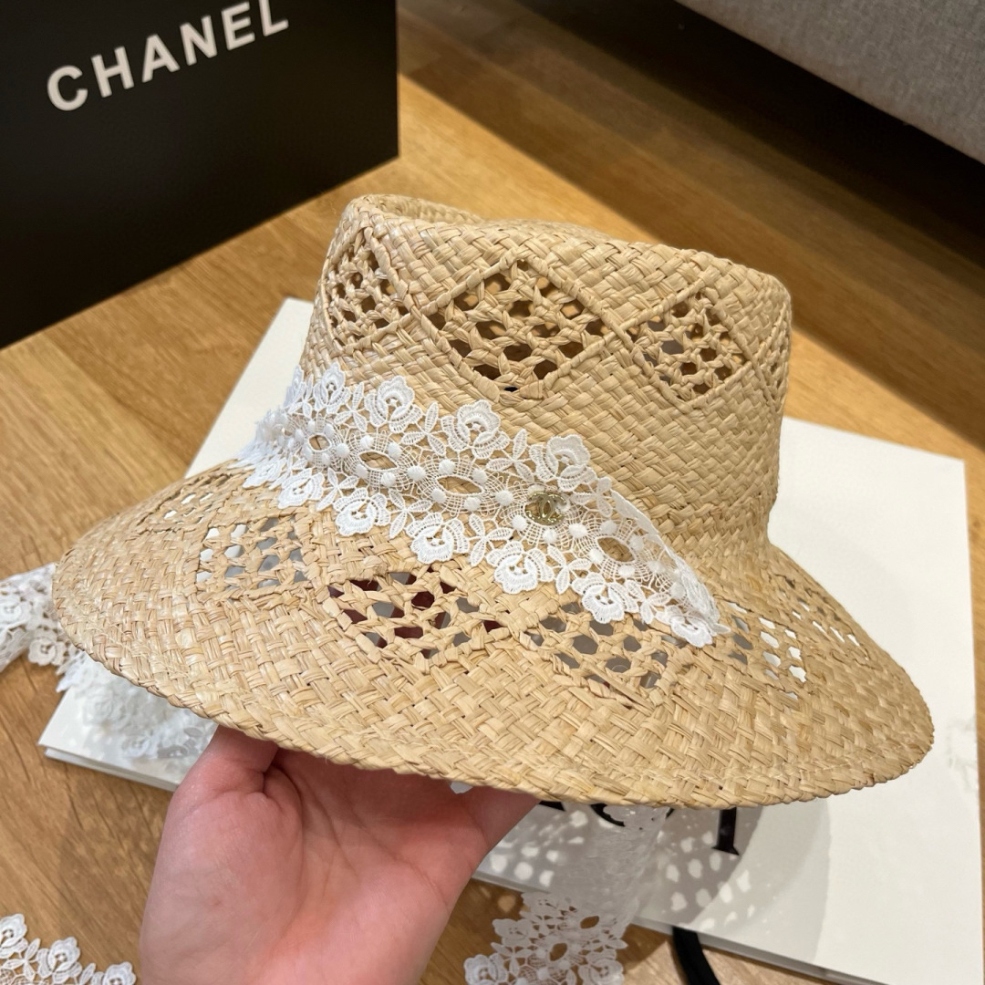 シャネル「Chanel」ラフィア オープンワーク サンハット