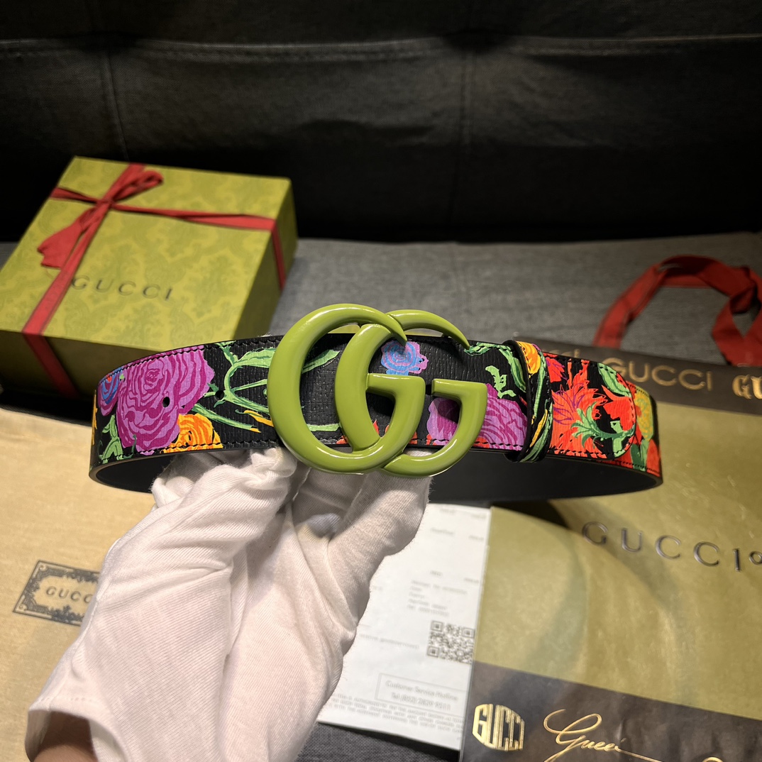 グッチ「Gucci」Ken Scott フローラル プリント GGバックル レザー ベルト100CM