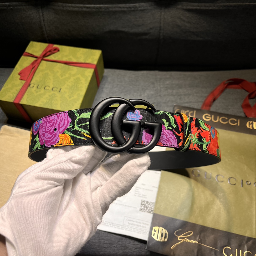 グッチ「Gucci」Ken Scott フローラル プリント GGバックル レザー ベルト100CM