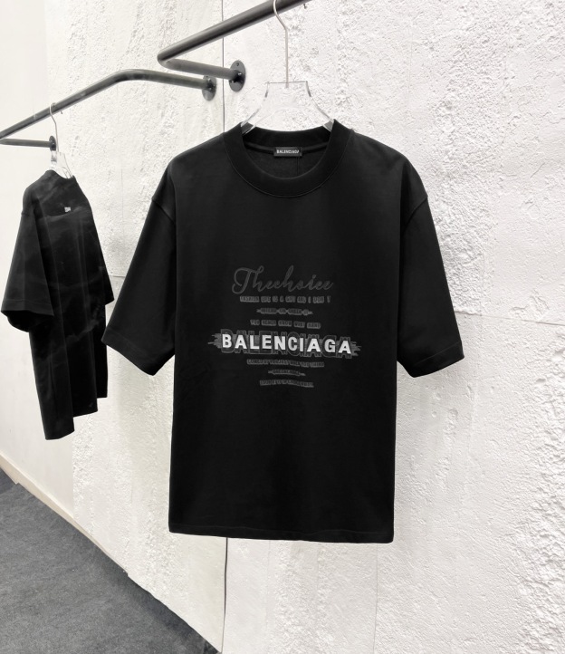 バレンシアガ「Balenciaga」ハイネックプレミアムコットン半袖Tシャツ