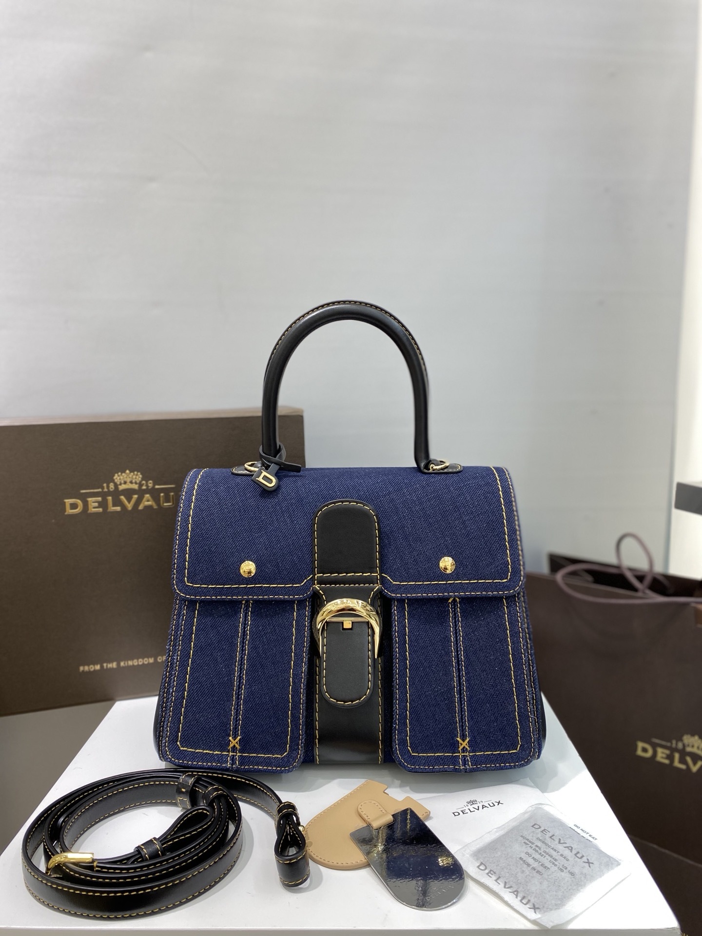 デルヴォー「Delvaux」Brillant Trench デニムシリーズ ハンドバッグ