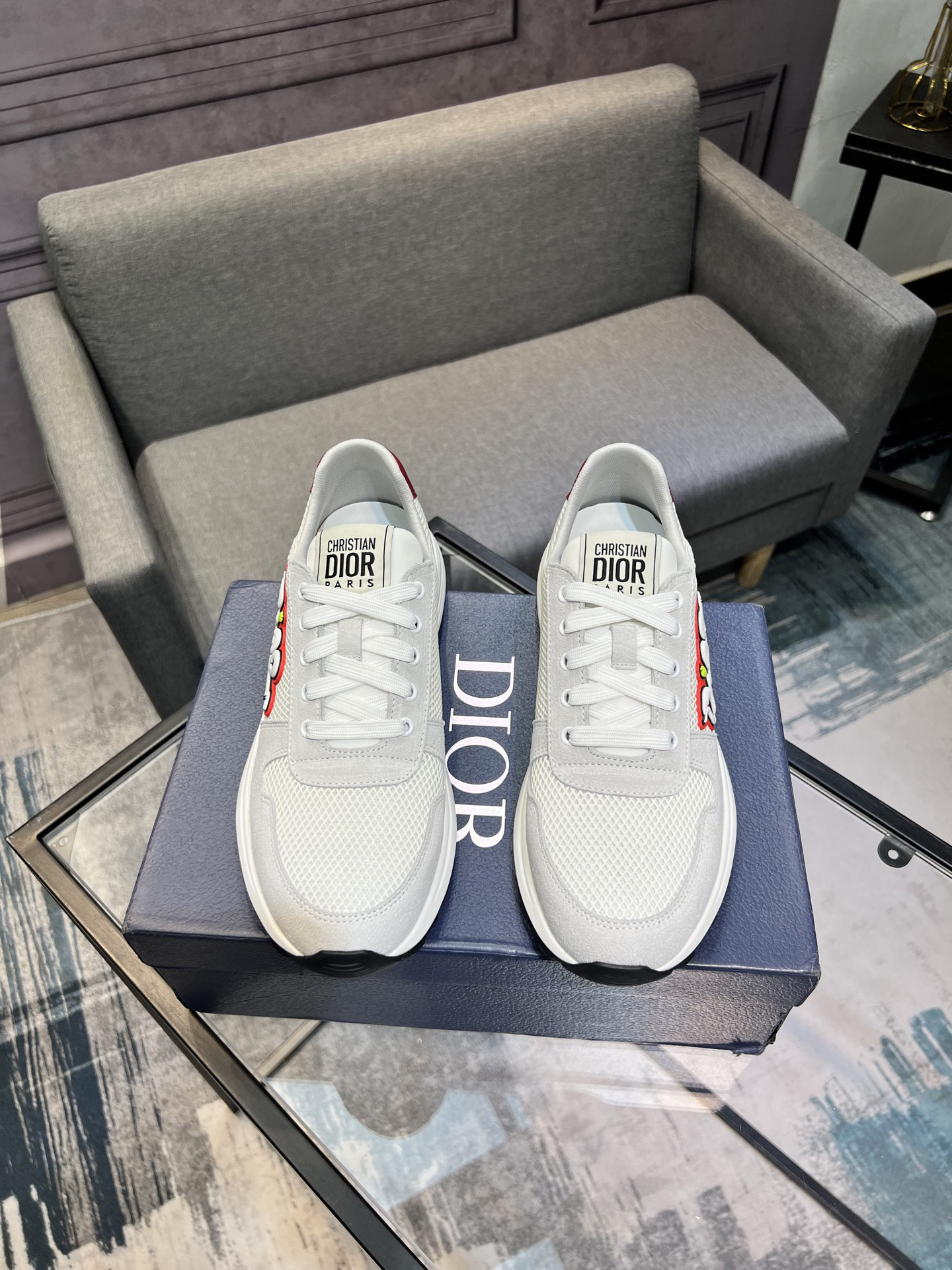 ディオール「Dior」メンズ ヒット メッシュ＆レザー スニーカー
