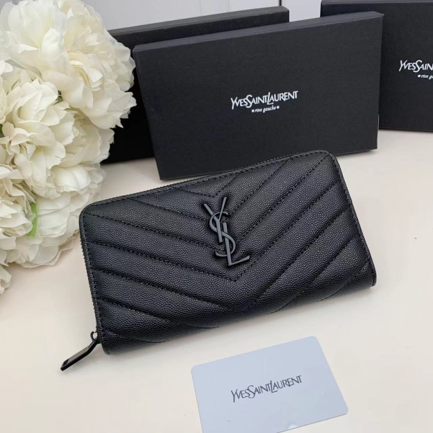 サンローラン「Saint Laurent」モノグラム・サンローラン フルジップウォレット（グレインパウダーテクスチャー キルティングレザー）