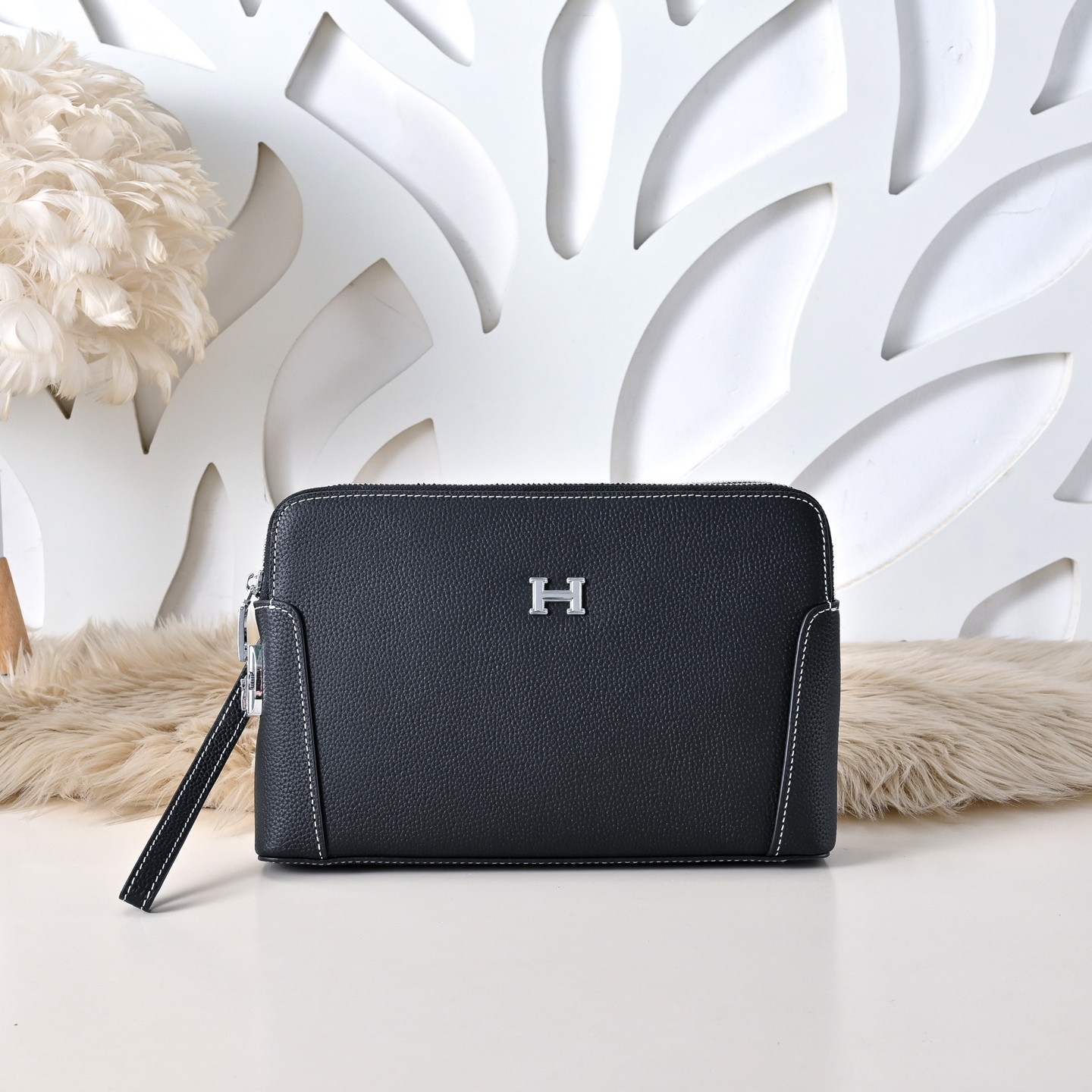 エルメス ダブルジッパー レザー クラッチバッグ