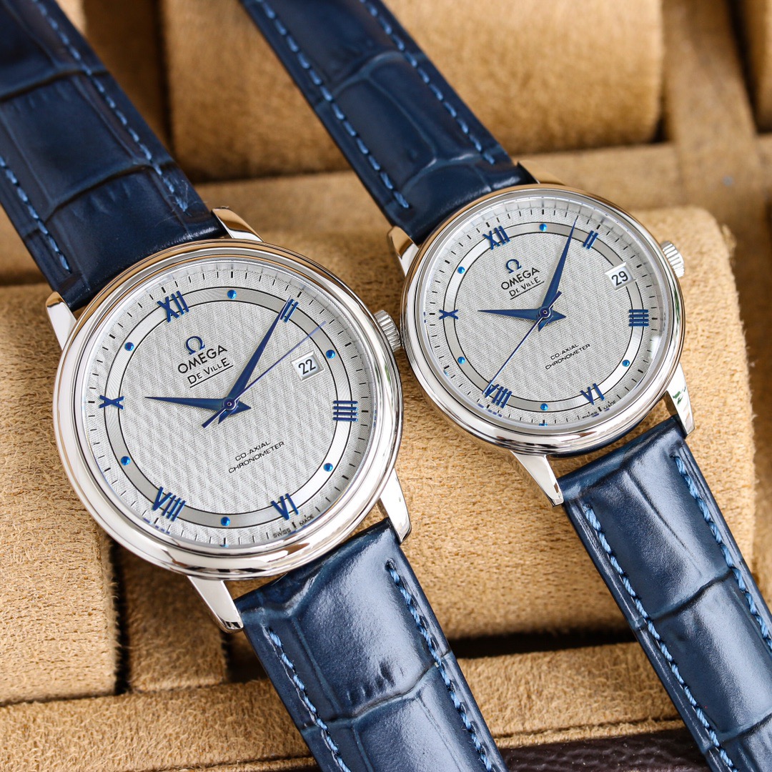 オメガ「Omega」デビル プレステージ カップルウォッチ メンズ39.5MM＆レディース32.7MM スチール＆レザーストラップ