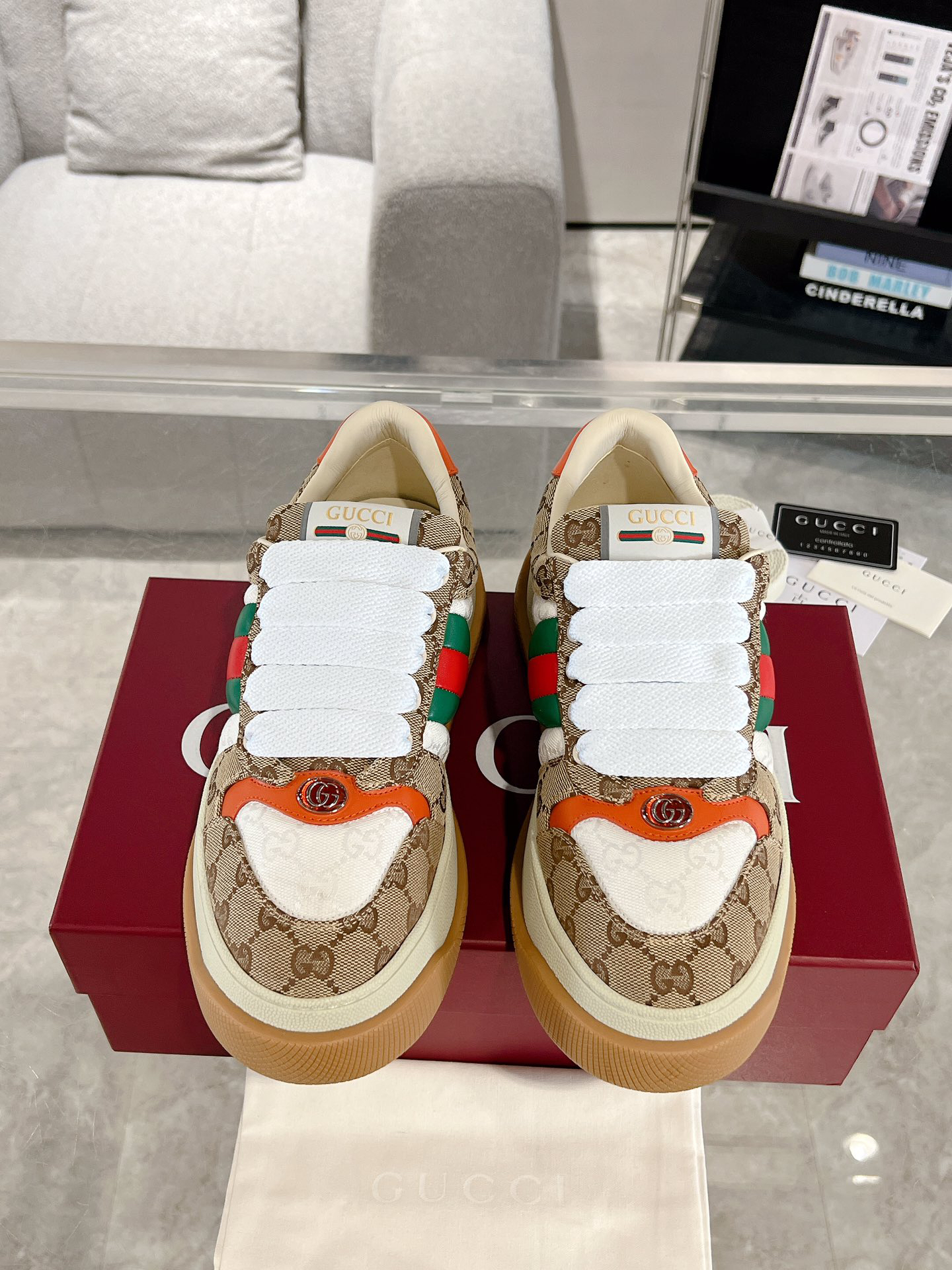 グッチ「Gucci」Screenerシリーズ 織り帯厚底スニーカー